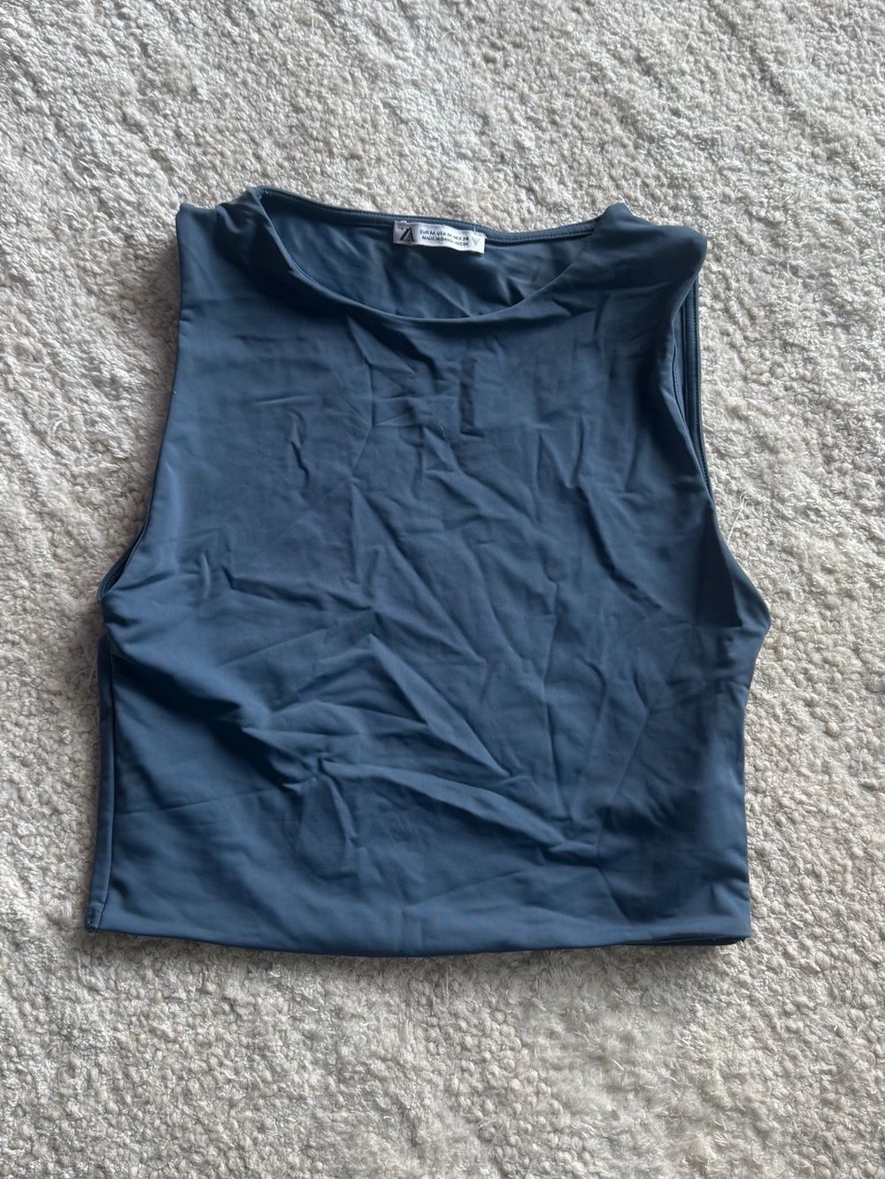 Zara Sleeveless Crewneck Crop Top in Slate Blue